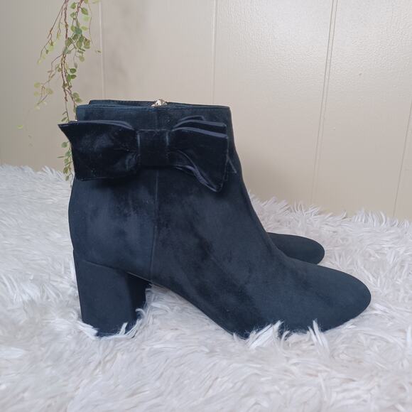 Kate Spade Ankle Booties Langley Black Suede Bow Size 8.5 M - Picture 1 of 9